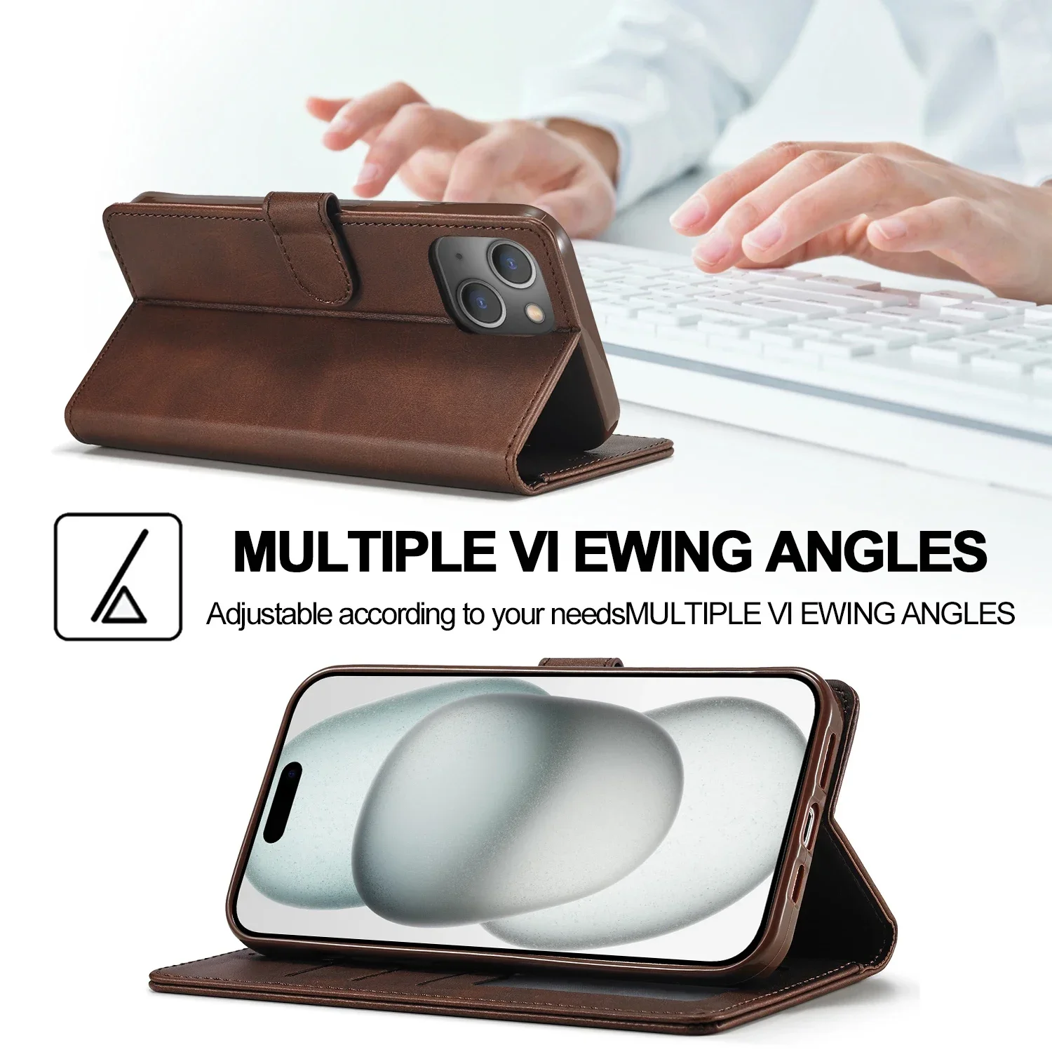 Leather Folding Wallet Phone Case with Card Holder & Kickstand Feature