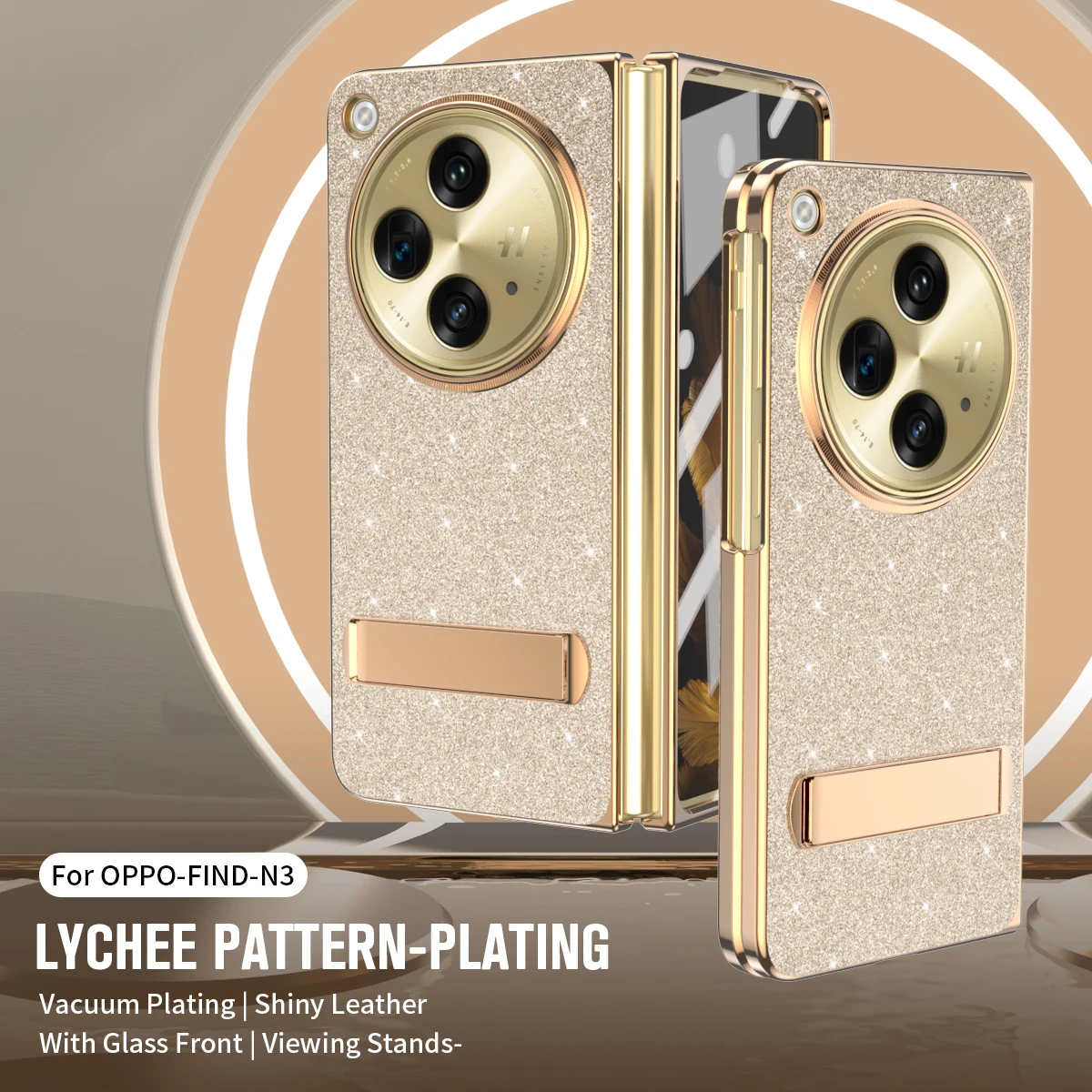 Luxury Plating Bling Glitter Phone Case For OPPO Find N3 Hard PC Leather Shockproof Hinge Protection Cover For Find N 3