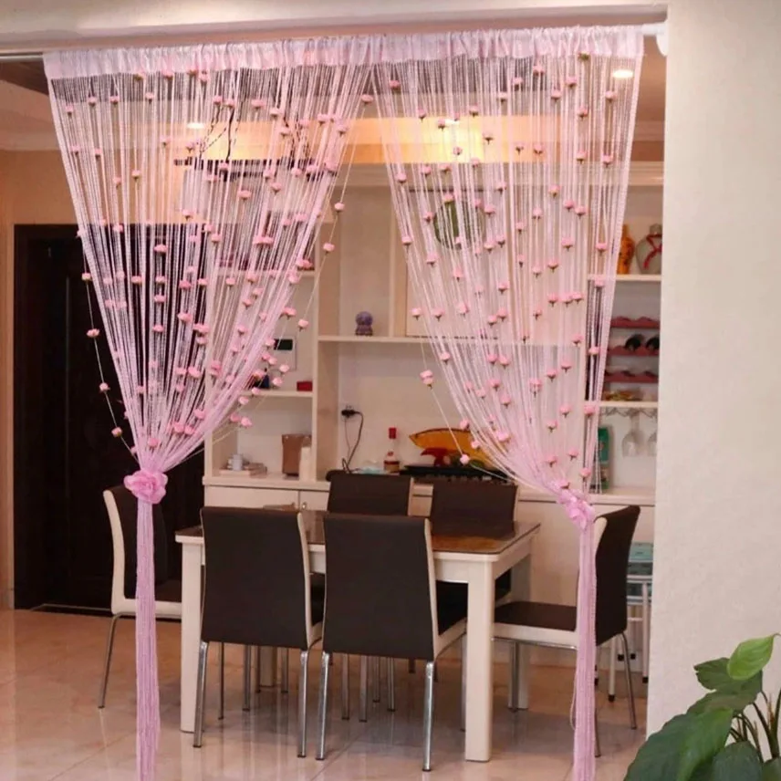 

Flower Door String Curtain Shiny Tassel Pastoral Rosewindow Curtain For Living Room Girls Bedroom Divider String Decor Supplies