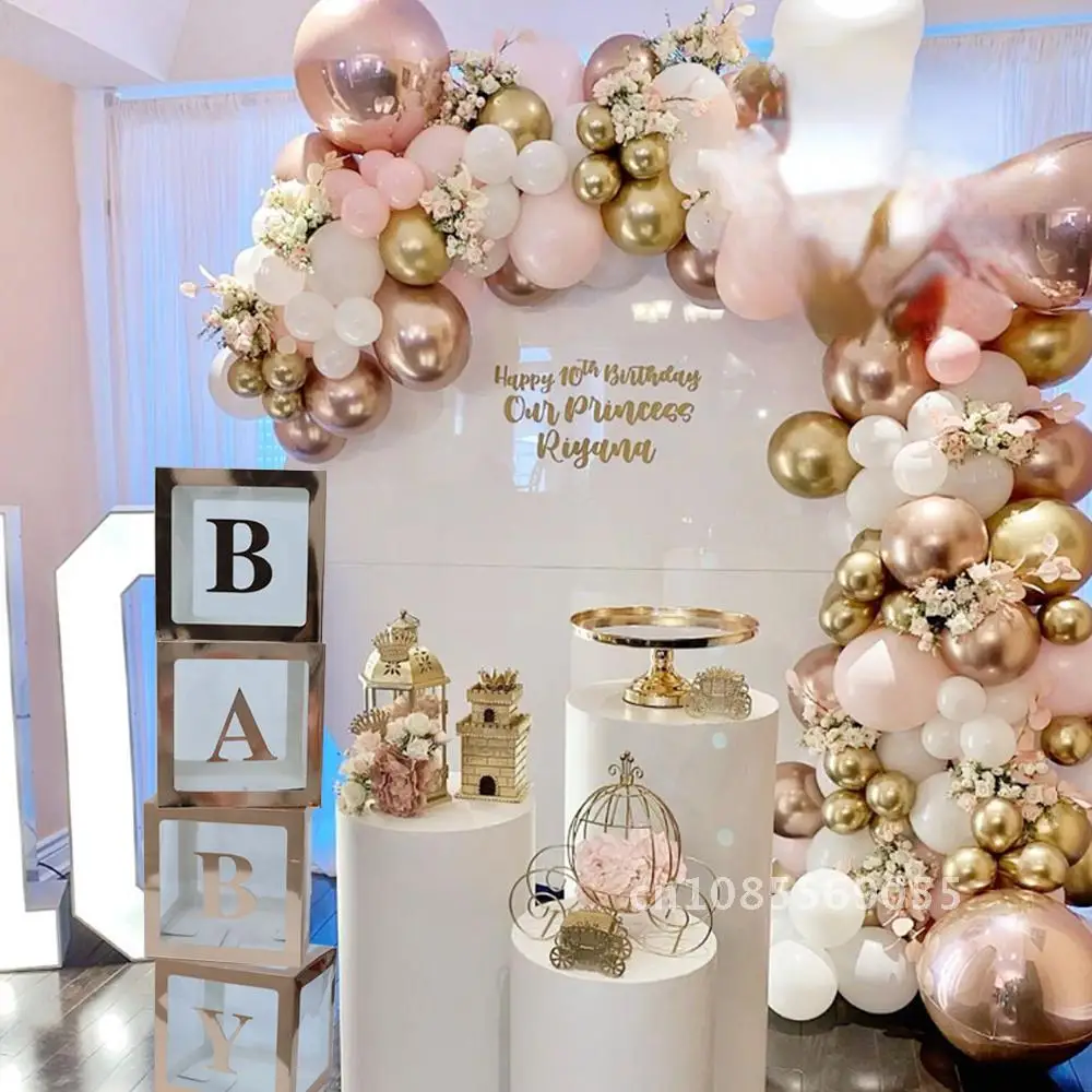 

Rose Gold 30x30cm Transparent Baby Box Letter A-Z Box Girl Name 1st Birthday Party Decorations Wedding Bride Ballon Baby Shower