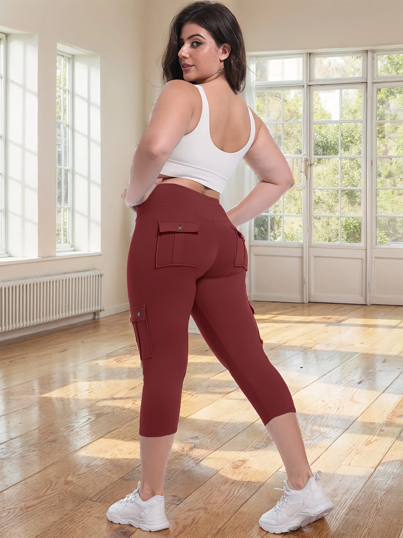 Squat Proof Gym Leggings Woman High Impact Yoga Cropped Pants Fitness Butt Lifting Tummy Control Workout Tights with Pockets