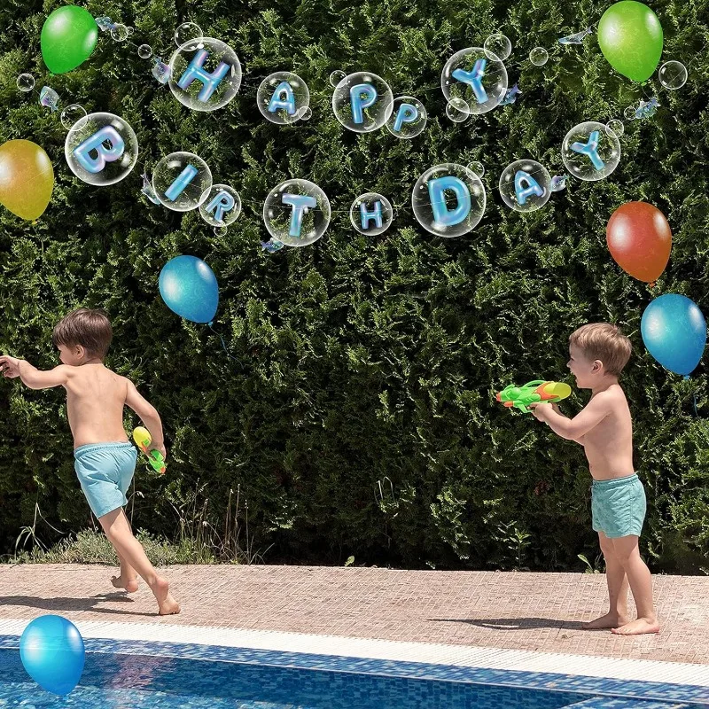 Under the Sea Transparent Blue Birthday Banner for Ocean-Themed Party Decoration