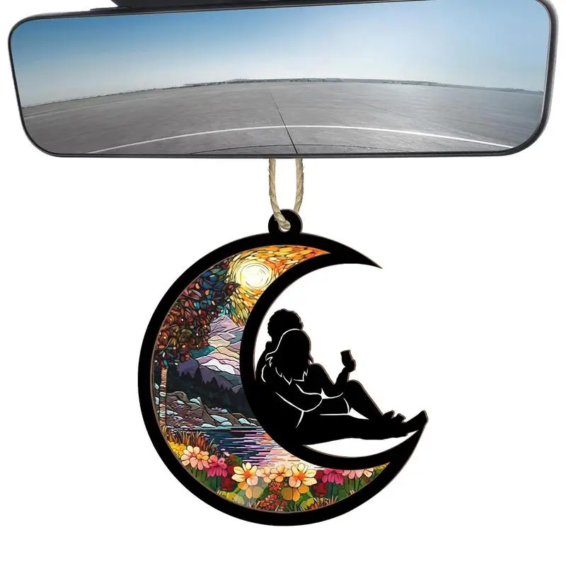

Car Ornament Couple Landscape Car Hang Ornament 2D Acrylic Light Catcher Charm For Rear Mirror Christmas Tree Aesthetic Ornament