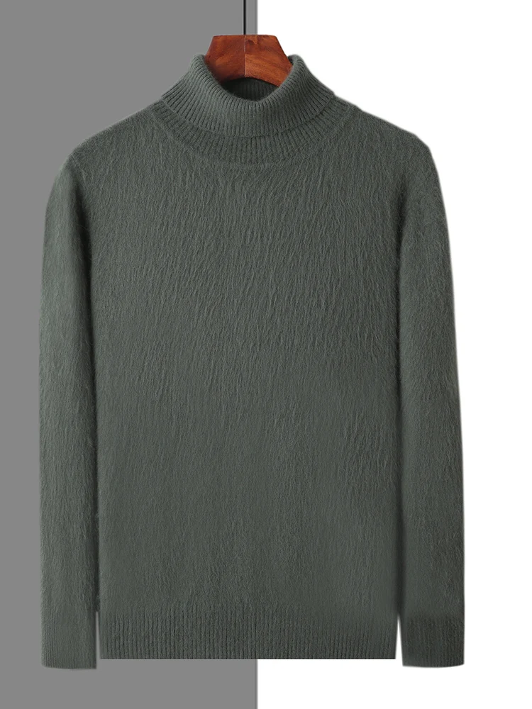 Men's 100% Mink Cashmere Sweater High Lapel Thick Knitted Pullover Casual Large Size Middle-Aged Sweater Autumn Winter New Tops 4