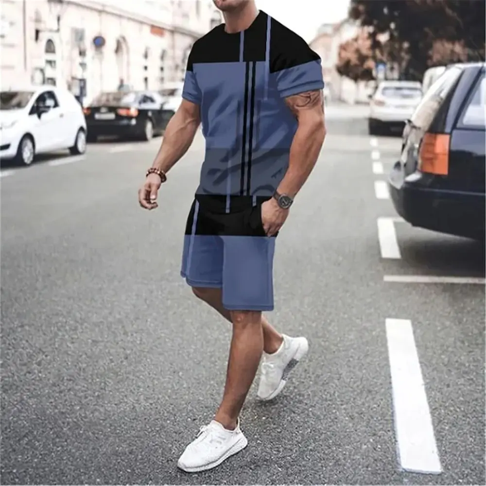 

Summer Men Sets Shorts Outfits Male Clothing Street T Shirt Two Piece 3D Print Casual O-Neck Tracksuit Oversized Beach Sportwear