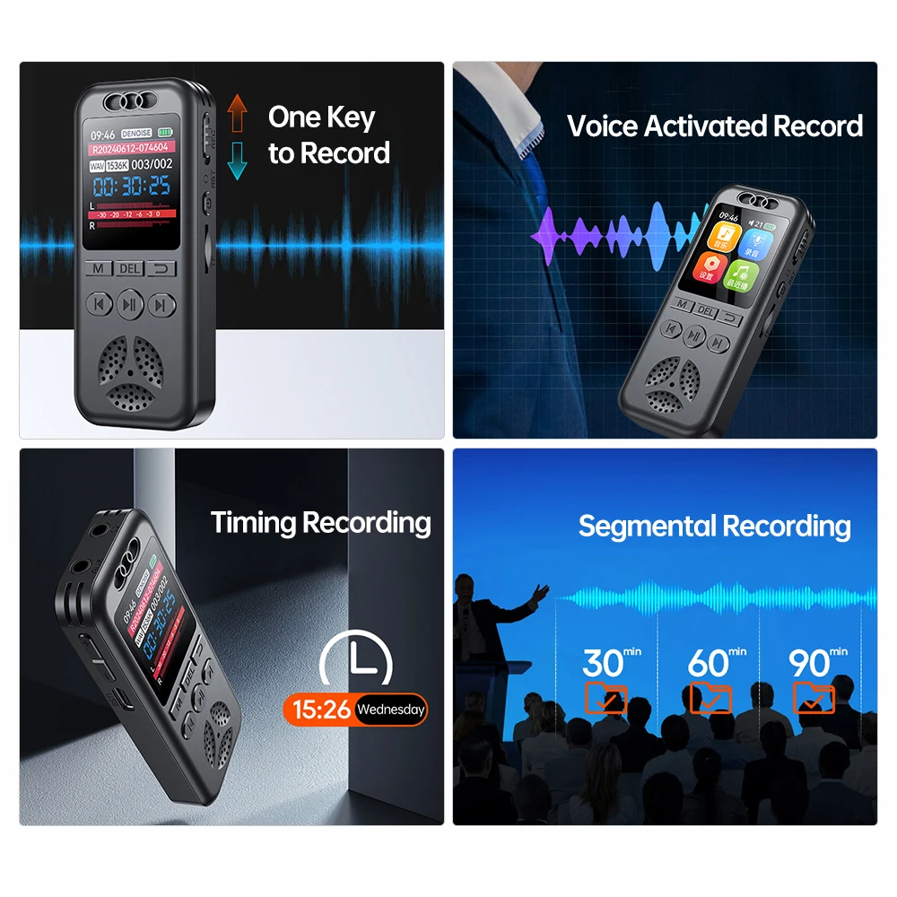 128GB/64/16/8GB Digital Voice Recorder SU7 Voice Activated Audio Recording Noise Reduction Playback MP3 Player 560hrs Recording