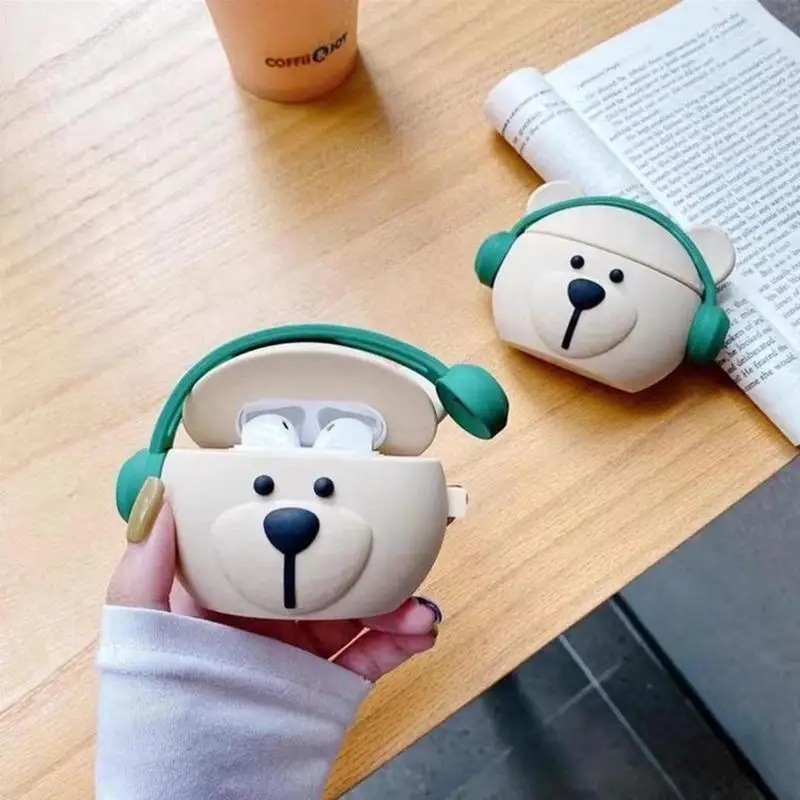 

Silicone Cute Bear Earphone Case Headphone Cover For Air Pods 1/2/3/Pro Headphone Charging Box Protection Case Anti-lost Box