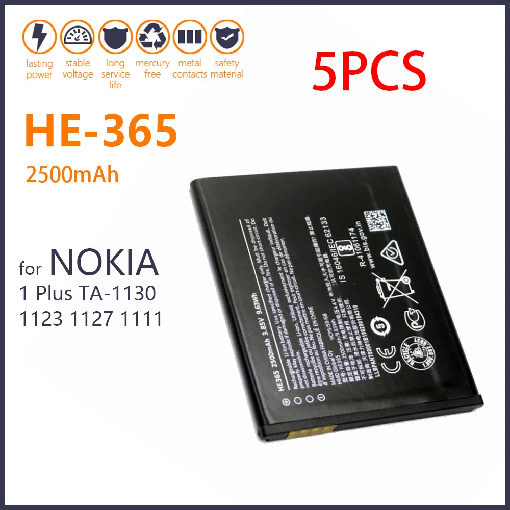 

100% Original 5PCS HE 365 Battery For Nokia HE365 1 Plus TA-1130 1123 1127 1111 2500mAh Phone High Quality In Stock Batteries