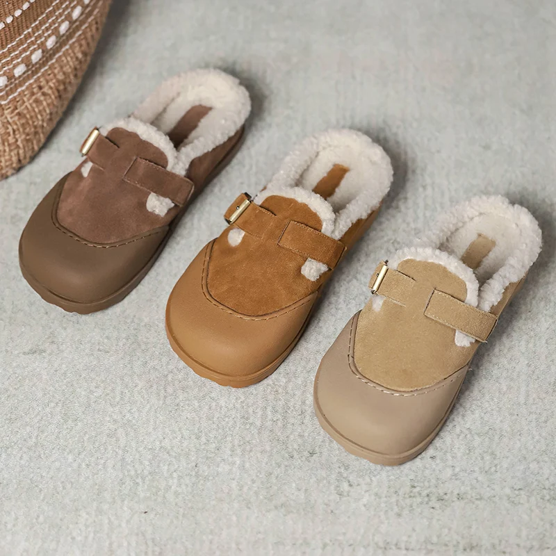 

Тапочки женские замшевые, домашние шлепанцы с закрытым носком, бычья кожа, сланцы, Осень-зима