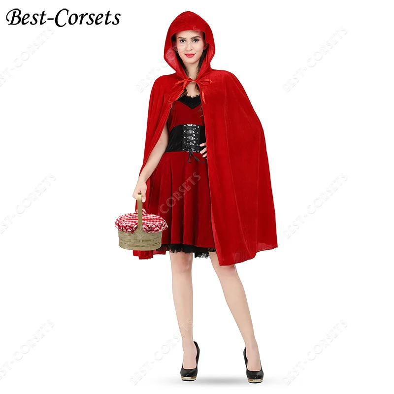 

Cloak With Hood for Women Christmas Costume Little Red Riding Hood Cosplay Winter Red Velvet Cape Cloak Christmas
