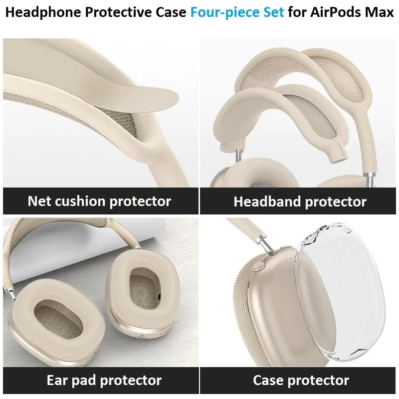 Ensemble de trois pièces en TPU transparent pour AirPods Max : coussinets d'oreille et étui anti-rayures._voghion.com
