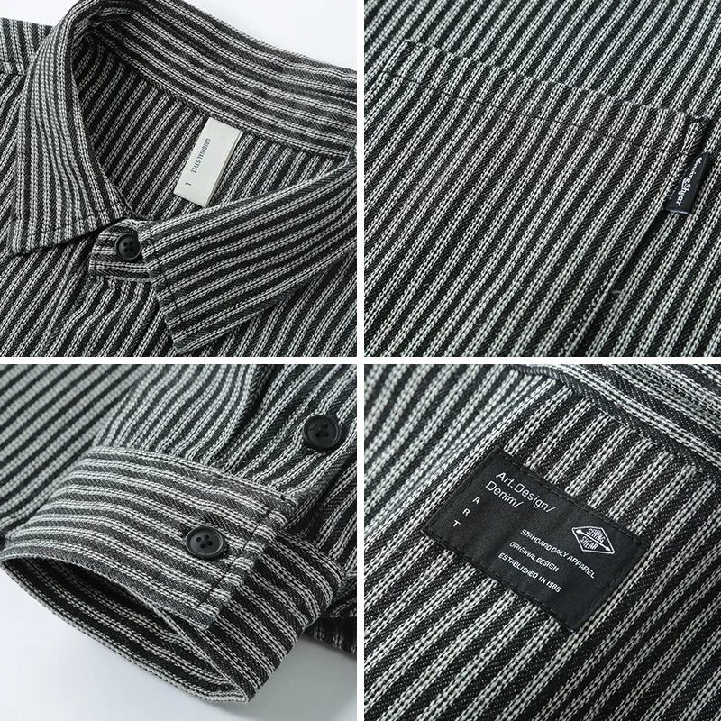Spring Men Striped High Street Shirt Vintage Lapel Long-Sleeved Coat Simple Fashion Blouse High Quality Personality Streetwear