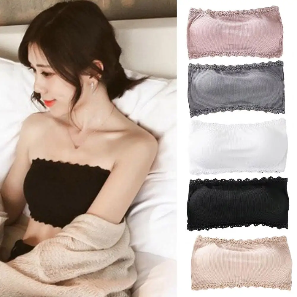 

Bandeau Bra Invisible Strapless Lace Push Up Bra Anti-slip Soft Stylish Women's Underwear with Back Closure Transparent Straps