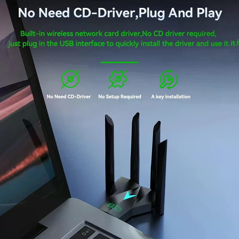 듀얼 밴드 1300Mbps WiFi USB 어댑터 2.4G/5Ghz Wi-Fi 동글 USB3.0 802.11AC PC/노트북용 4안테나 무선 수신기 드라이버 무료