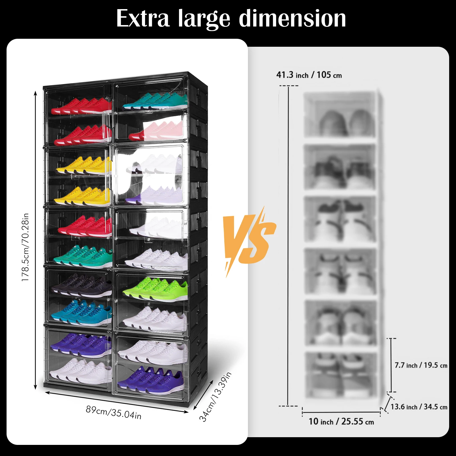 10 Tiers 40 Pairs Collapsible Shoe Storage Box with Magnetic Clear Door Shoe Organizer Shoe Shelf for Entryway & Closet