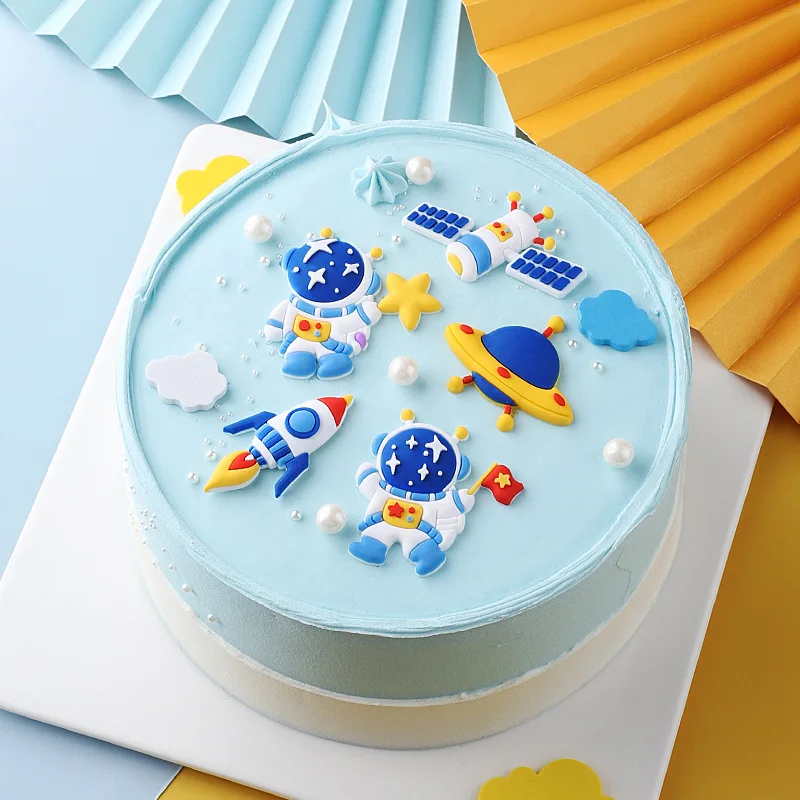 

5pcs Space Cake Topper DIY Baking Ornaments For Kids Happy Birthday Party Decoration Astronauts Theme Party Supplies