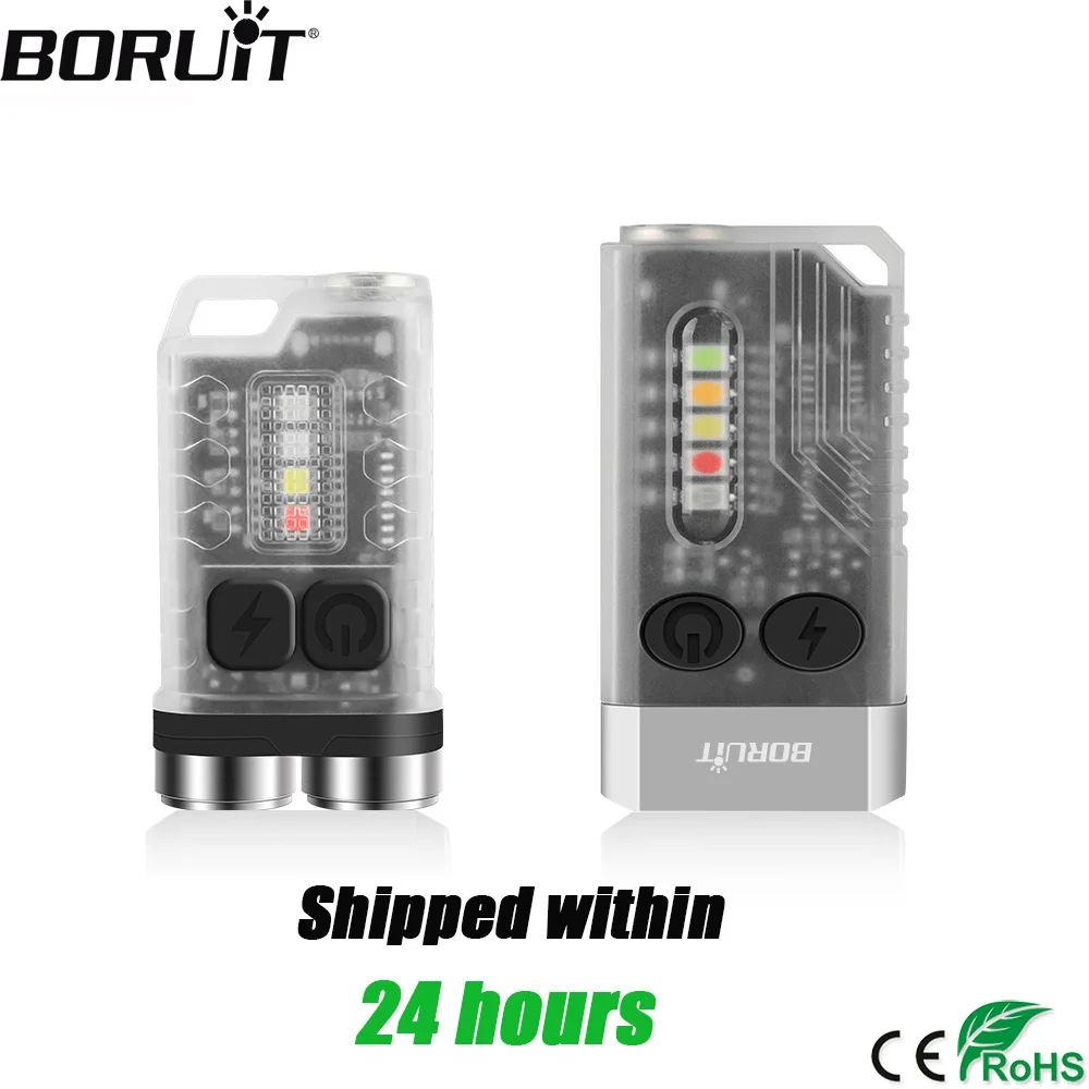 BORUiT V3/V10 EDC Flashlight Portable Mini Keychain Torch Type-C Rechargeable Work Light With Magnet UV Camping Pocket Lantern