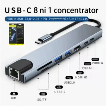 8-in-1 Type-C Expansion Dock with Network Port 4K High Definition HDMI Screen Expansion SD/TF Card Reader Multi-functional HUB 1
