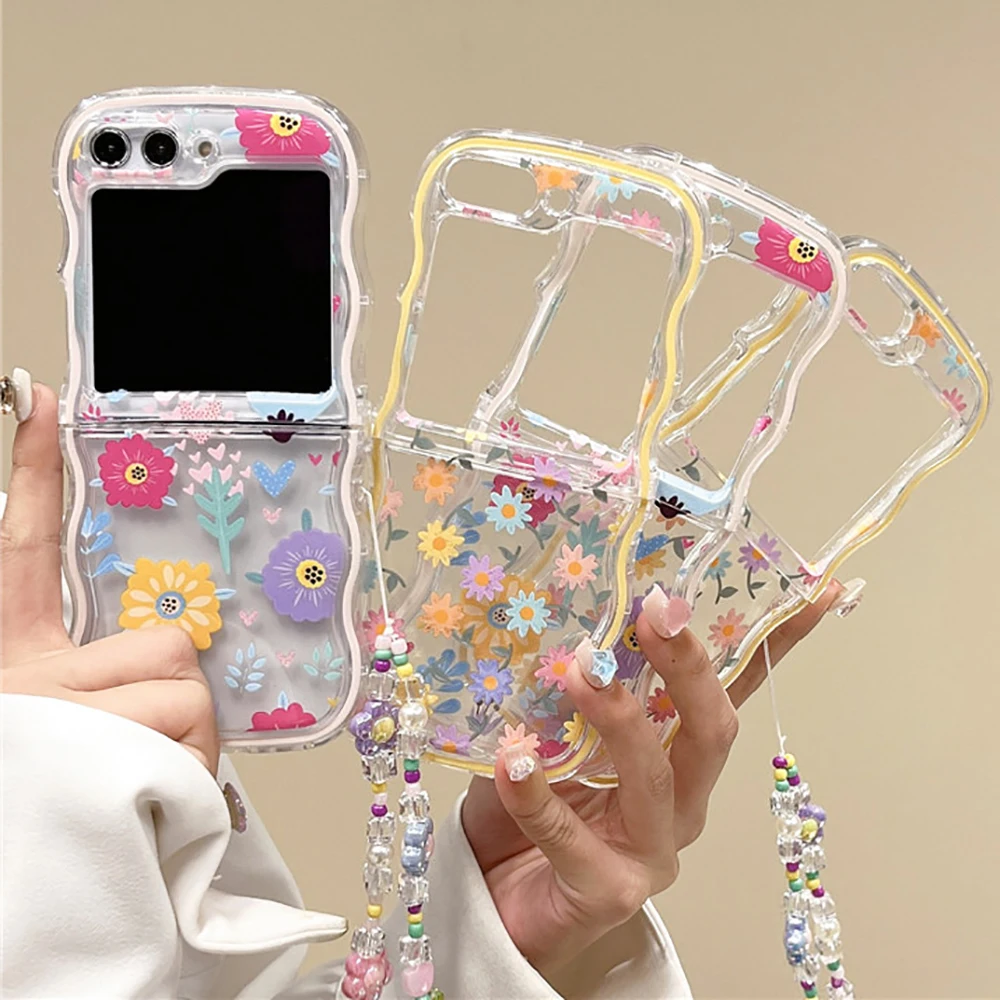 Korean Cute Colorful Flower Daisy Bracelet Clear Luxury Wavy Back Cover