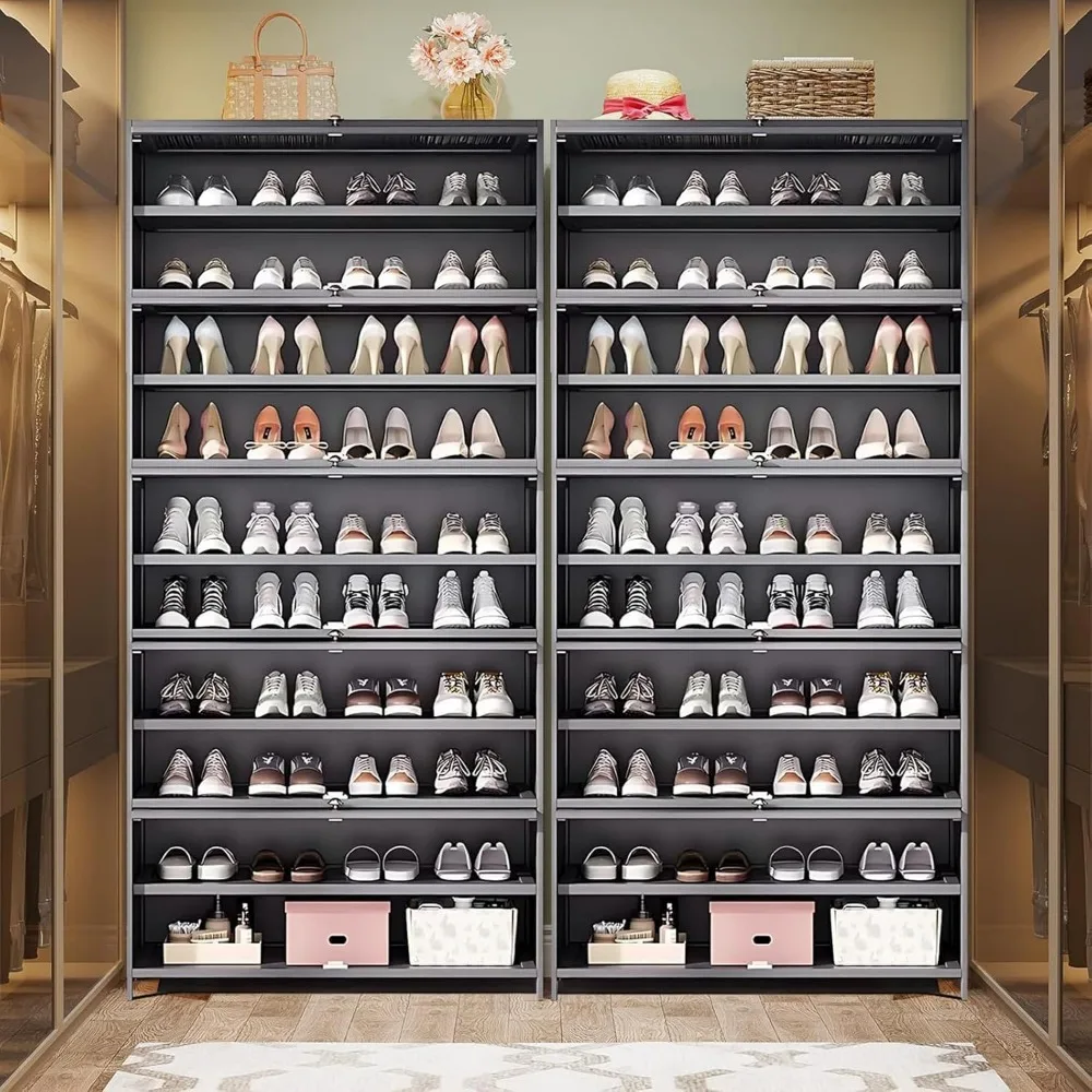 Shoe Cabinet, 10 Tiers 40-45 Pairs Heavy Duty Bamboo Freestanding Shoe Storage Cabinet, 67.7'' Tall Shoe Rack with Open Storage 3
