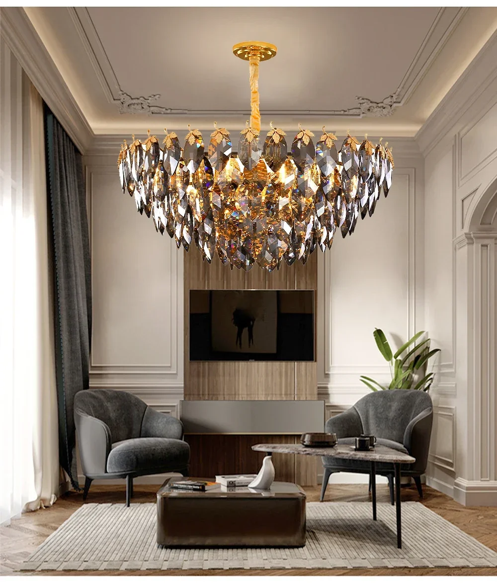 Description Picture 4 of itemModern Gray Crystal Leaves LED Pendant Chandelier Lights for Living Room Hanging Lamps for Ceiling Luxury Home Decoration Lustre