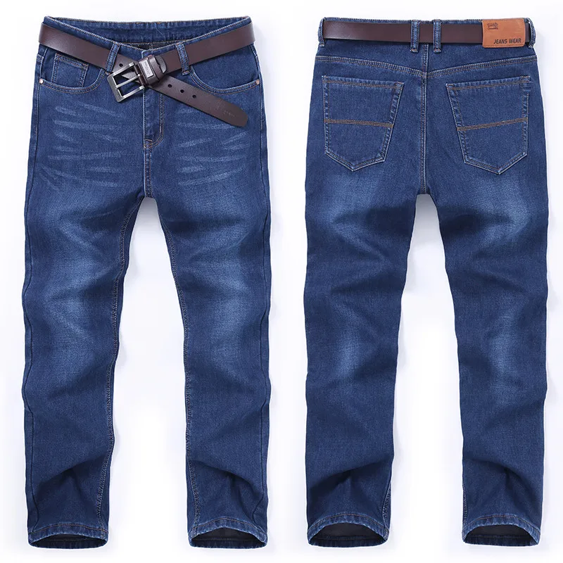 Big Plus Size Men Warm Jeans 2023 Winter New Fashion Casual High Quality Fleece Elastic Straight Thick Trousers Jeans Male Brand 4