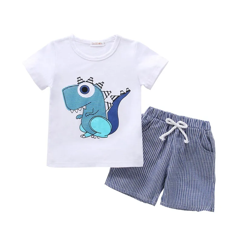 

Детский комплект одежды с мультяшным принтом динозавра, Летний милый костюм для мальчиков, костюм для малышей, Детская футболка + шорты, костюмы
