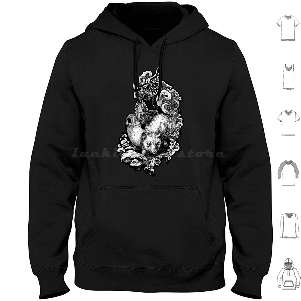 Kontur Felpa Con Cappuccio In Cotone Manica Lunga Rotten Fantom Black Skull Dark Dot Work Animals Graphic