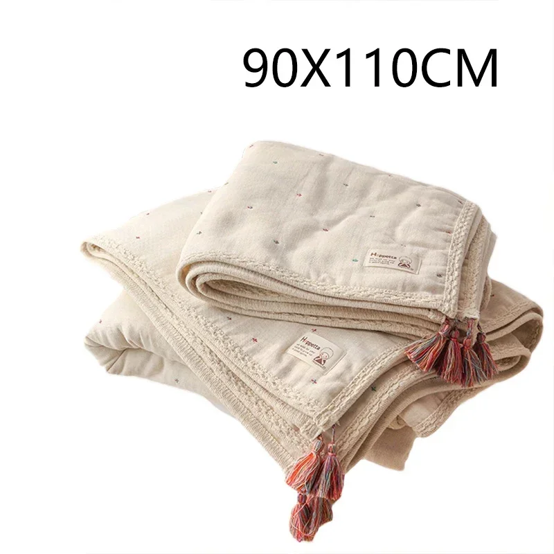 90x110cm Retro Cotton Quilt Baby Blanket Bohemian Japanese Children Air-conditioning Newborn Plain Bedclothes