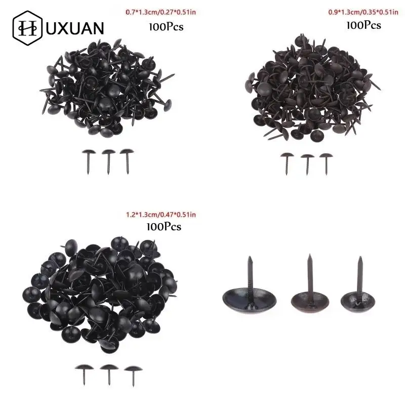 

100pcs Black Upholstery Nails Round Head Metal Pushpins Vintage Tacks Stud Jewelry Case Wine Box Sofa Decor