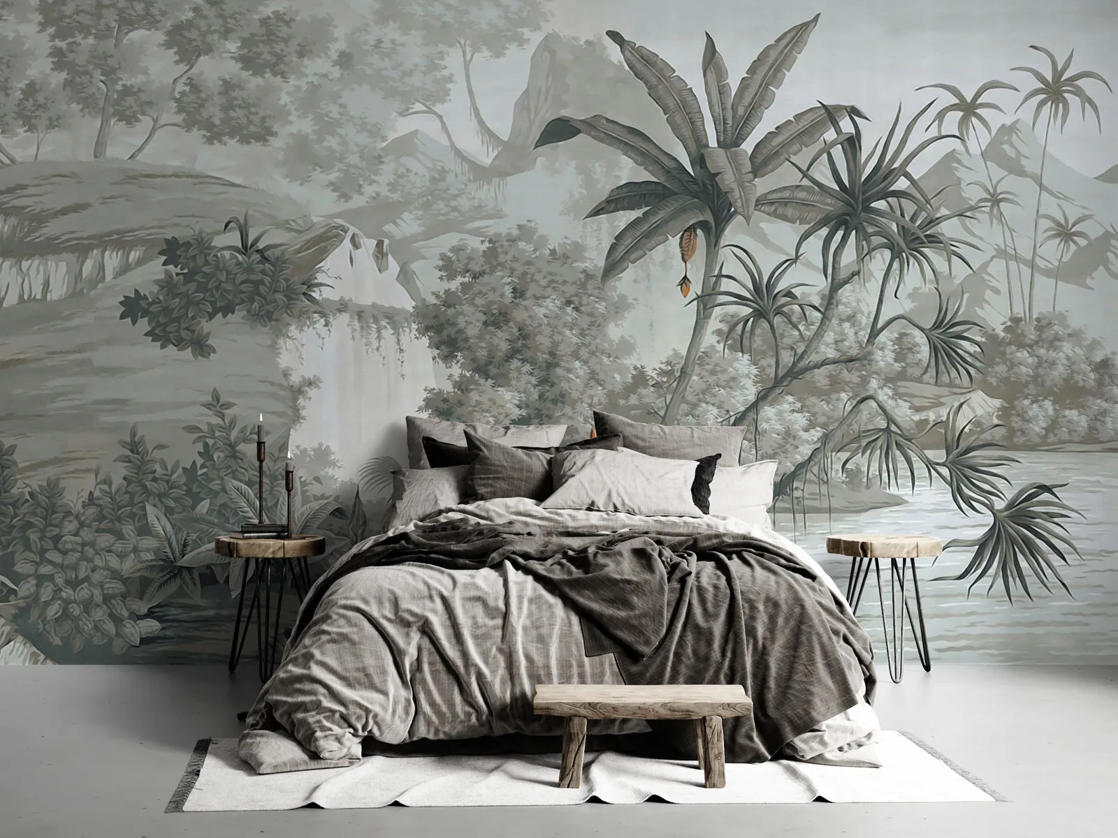 mural sepia wallpaper paisagem tropical mural de parede preto branco 01