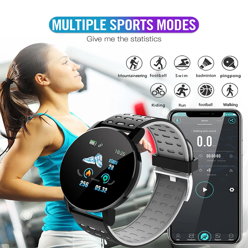 119Plus Fitness Smart Bracelet Heart Rate Blood Pressure Monitoring Waterproof Sport Fitness Tracker Smart Watch For Android Ios
