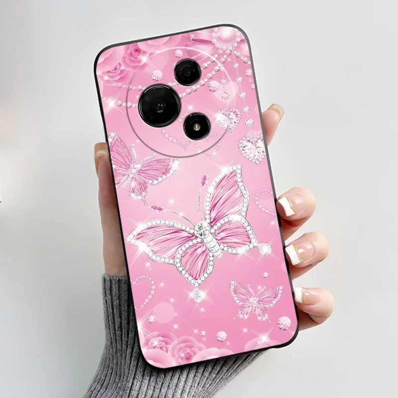 Luxury Fashion Butterfly Flowers Black Soft Silicone Shockproof Phone Case Cover