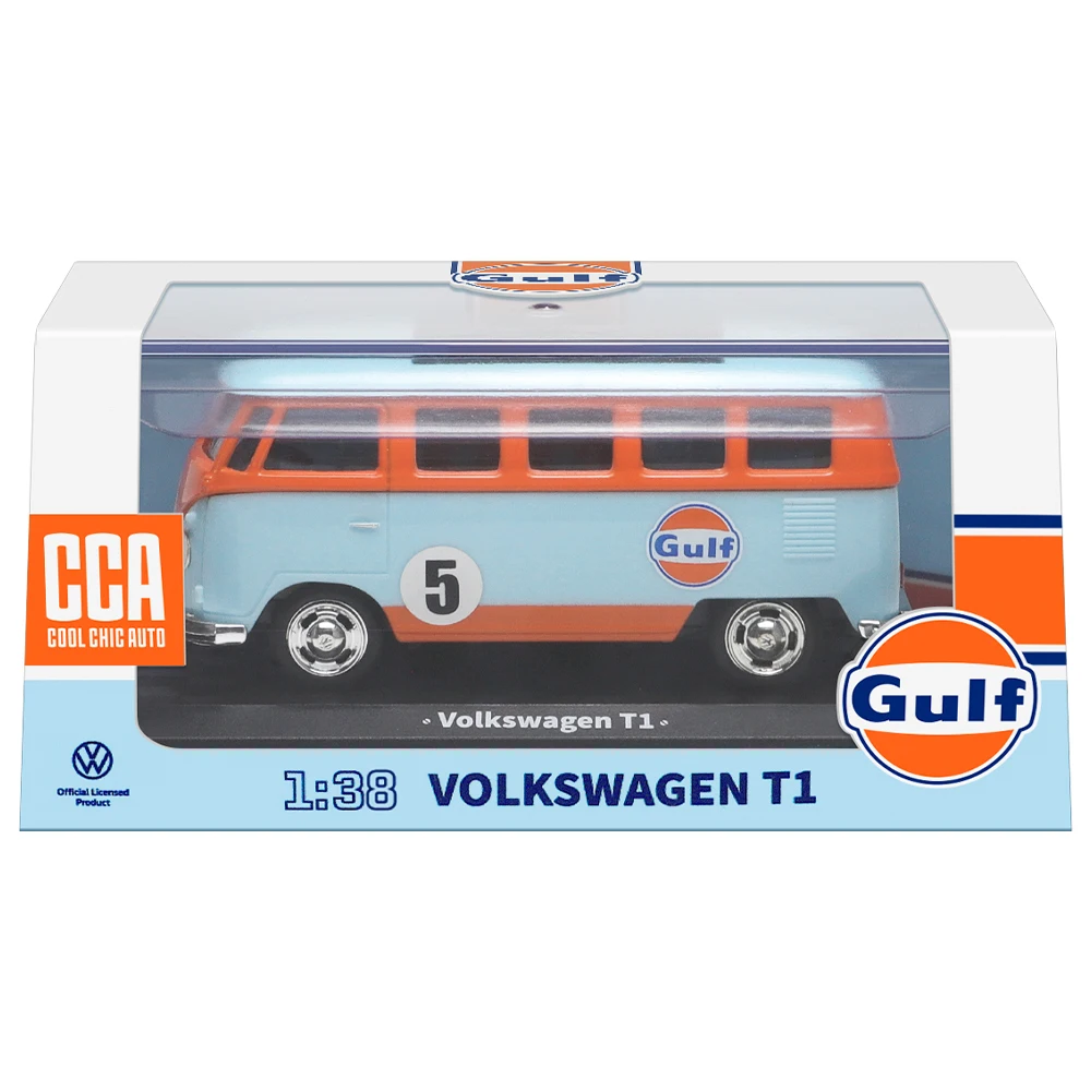 Modellino Auto Diecast Scala 1:32 – CCA Gulf Station Con Fusca, Bus, Ford GT, Camaro