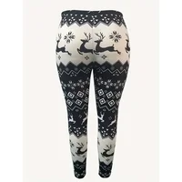 Women's  1XL-5XL Plus Size Christmas Leggings Women's Reindeer & Argyle Print Elastic High Rise Slight Stretch Leggings - Image 4
