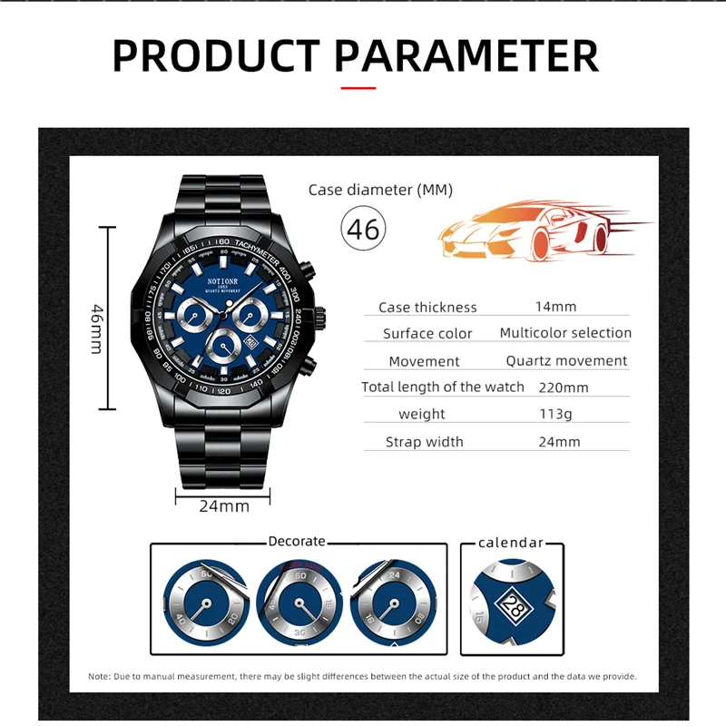 NOTIONR Fashion Men's Sports Watches Luxury Men Business Stainless Steel Quartz Watch Man Casual Luminous Clock reloj hombre