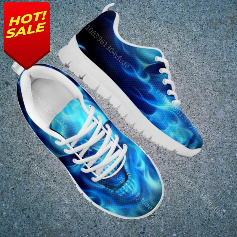 Terrore Scheletro Teschio Donna Scarpe Casual Blu Fuoco Stampa Design Calzature Appartamenti Scarpe Sportive Sneaker Da D