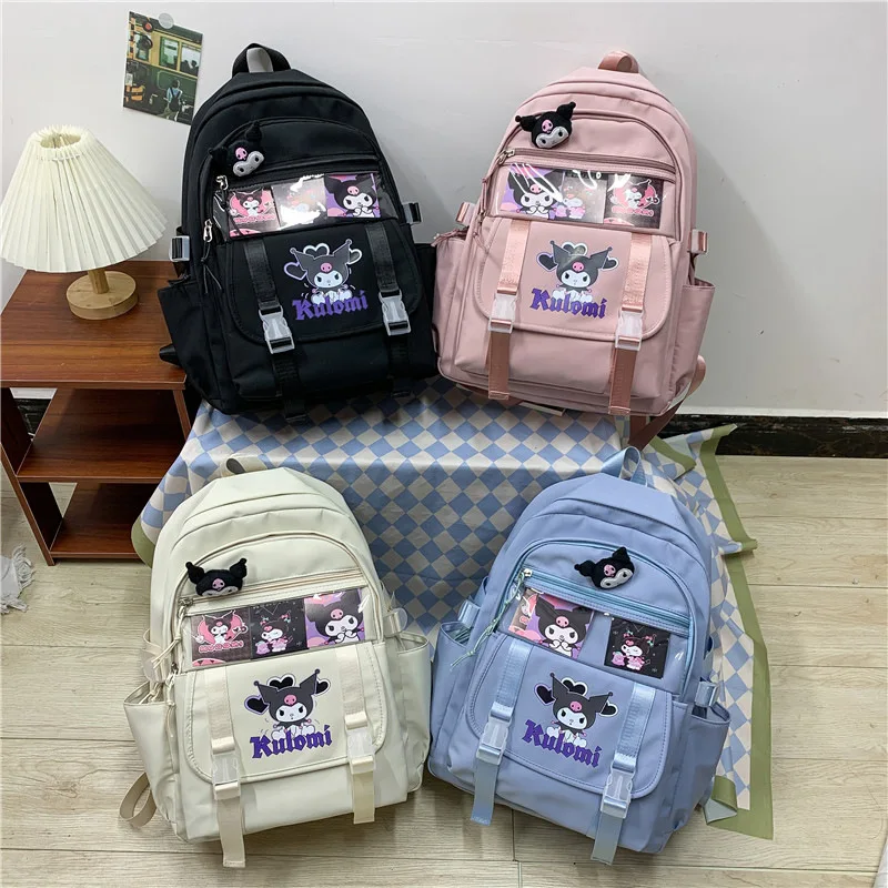 

Новый милый рюкзак Sanrio с мультипликационным рисунком, вместительный Повседневный Рюкзак, модный школьный портфель Kuromi для учеников средней школы, 2023