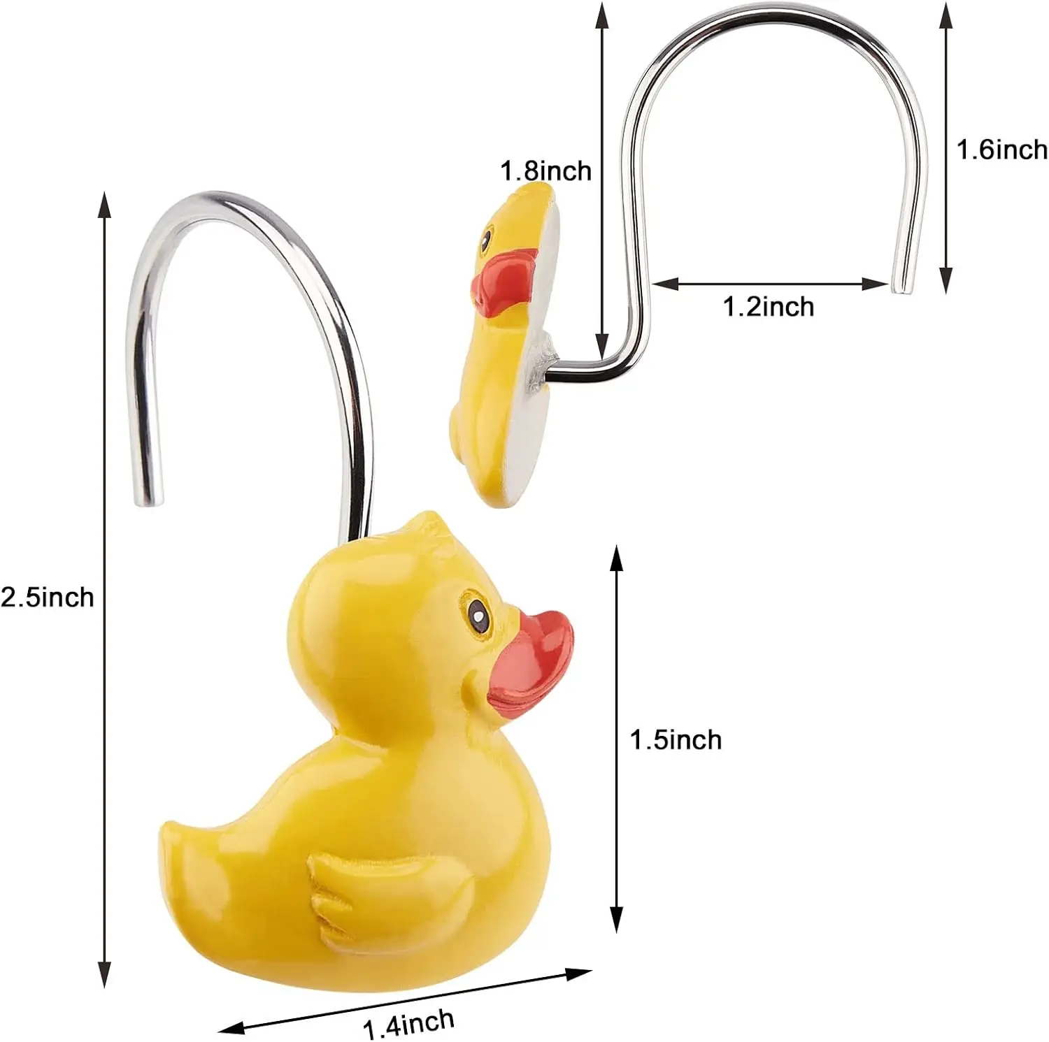 Home Fashions Yellow Duck Anti Rust Decorative Ducky Resin Hooks for Bathroom Shower Curtain,Bedroom,Living Room Curtain 2Pcs
