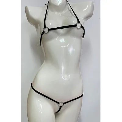 DEKA-Ring Metal Mini Micro Bikini for Women Open Crotchless Exotic 2 Pcs Swimsuit Bandage Bathingsuit Beachwear Sunbath Lingerie