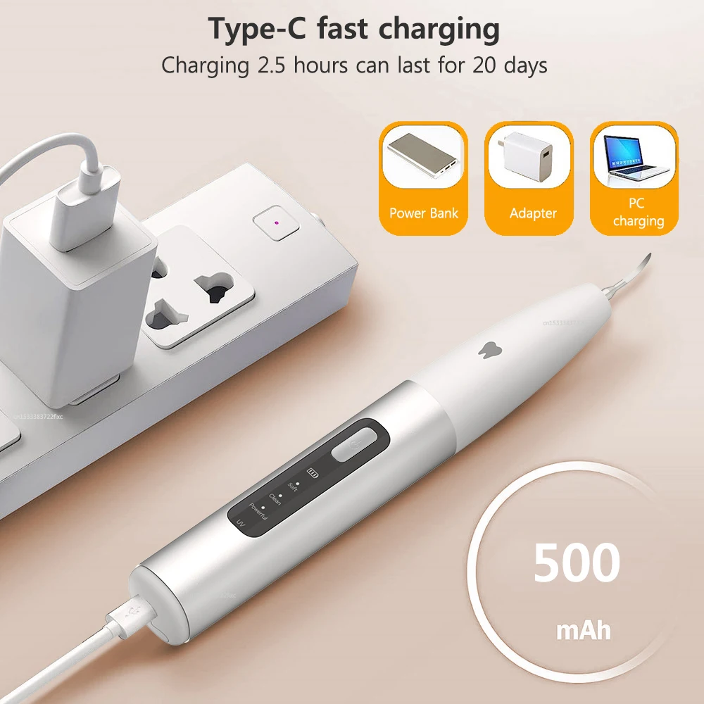 Electric toothbrush with type-c fast charging capability, boasting a battery life of 20 days on a 2.5-hour charge and gentle on gums.