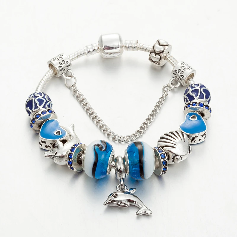 

Браслеты Ocean series ювелирные Дельфины мужские браслеты Diy синие эмалевые сердца бусины браслет для женщин Pulseras Mujer