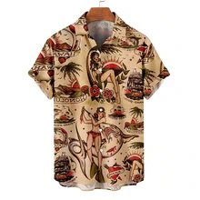 Hawaiian Men's Shirts Lapel Button Shirts Men's Seaside Vacation Printed Short Sleeve Tops Unisex Clothes Fashion T-Shirts Tops