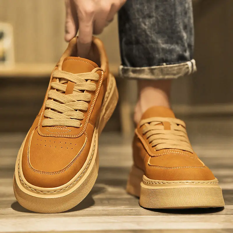 

Men's shoes 2023 autumn trend fashion high-end casual shoes frosted suede leather sports shoes thick soled board shoes