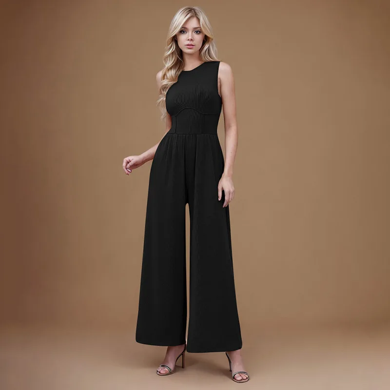 

Like I Corsets Sexy Black Vest Jumpsuit for Women,One Piece Wide Leg Pants,Casual Summer Streetwear,Romper Overalls,Office Lady