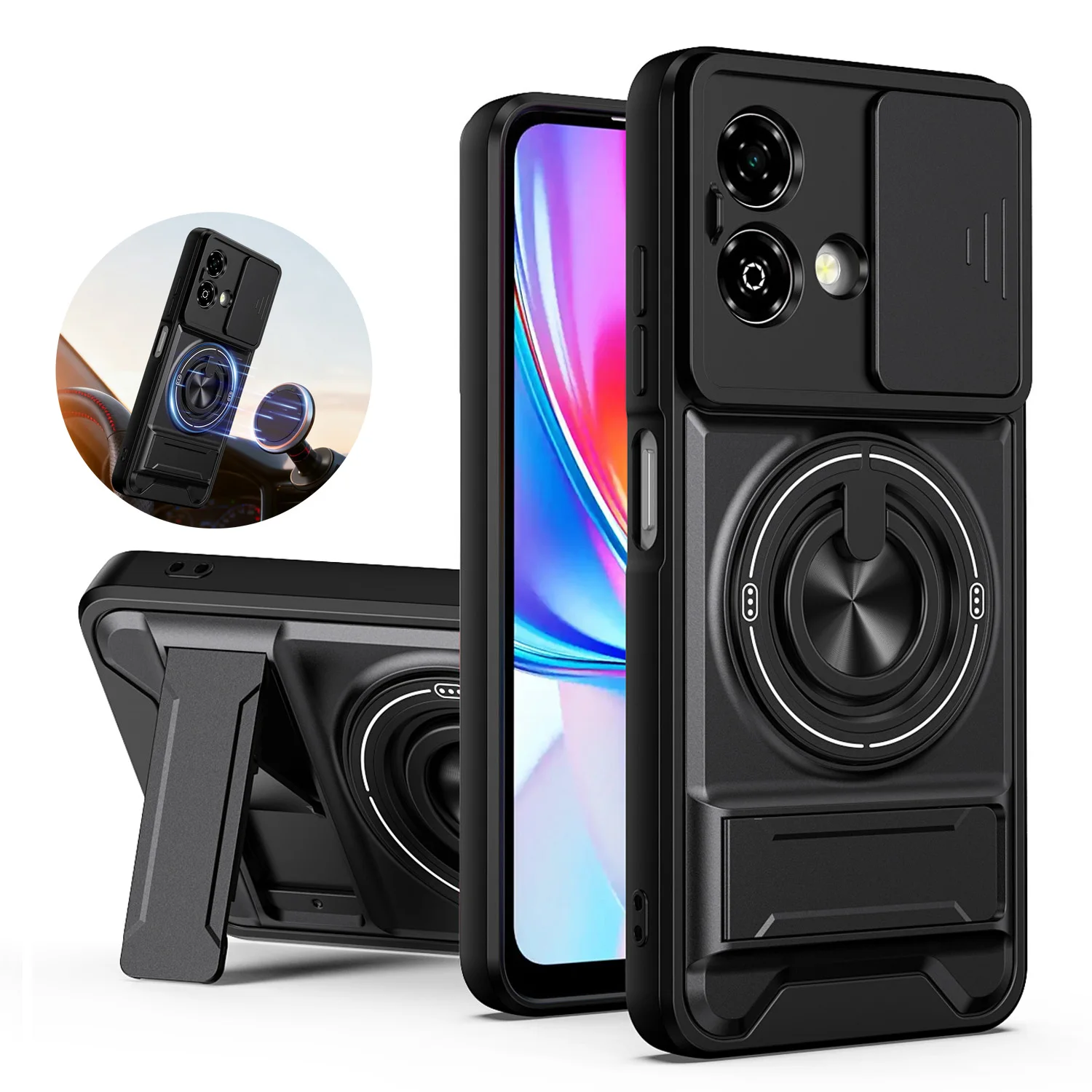 Rotatable Slide Camera Protection Ring Stand Shockproof Cover Case