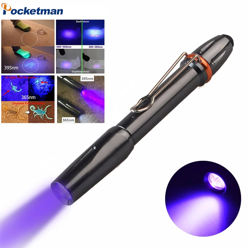 

395nm LED Flashlight UV Penlight 3W Pocket Black Light Portable Ultraviolet Pen Light with Clip for Pet Stains Money Detect