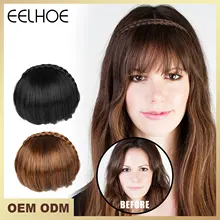 

EELHOE Banged Braided Wig For Women French Bang One- piece Natural Sticker Hair Extension