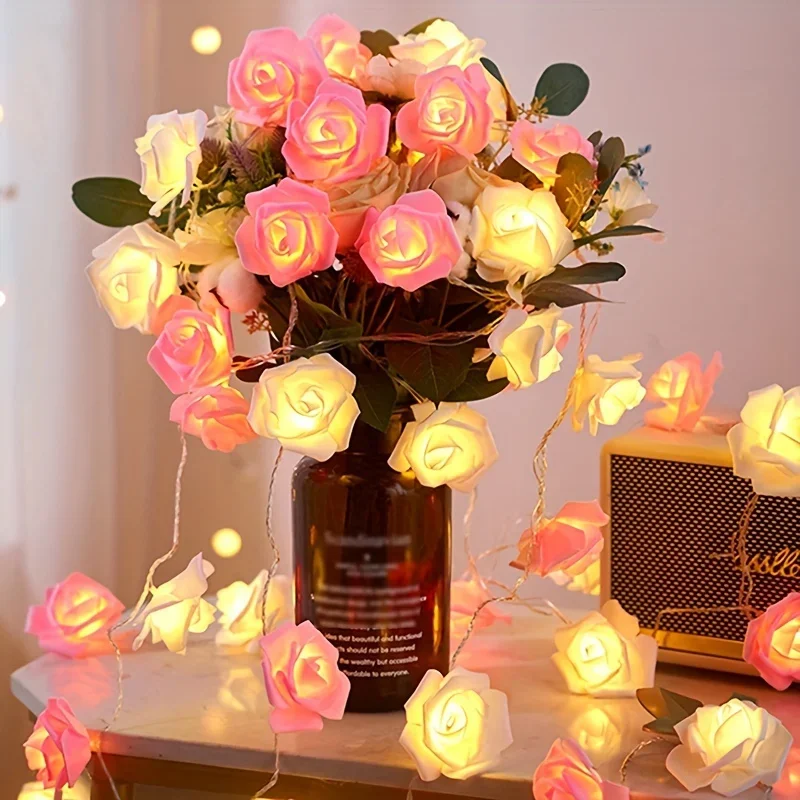 LED Rose Decoration String Light White Pink Valentine's Day Wedding Use Room Decoration Night Light Mother's Day Gift