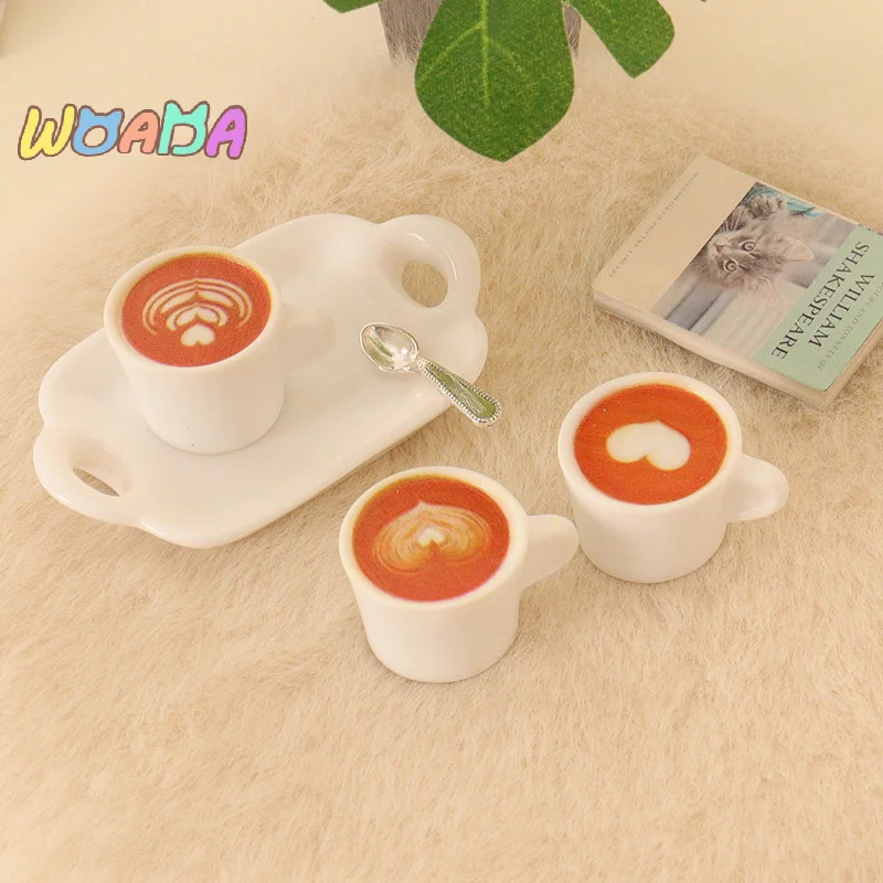 

3pcs/Set 1:12 Dollhouse Miniature Simulation Coffee Cup Spoon Tray Coffee Tray Living Scene Model Kitchen Tableware Decor Toys